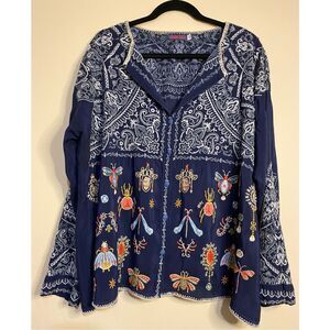 Embroidered Navy Blue Women's Top